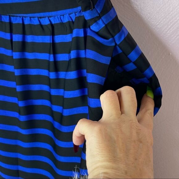 Dalia Collection Striped Pleat Front Pencil Skirt Royal Blue & Black 6 - Picture 5 of 9